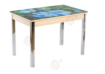 Кухонный стол раскладной Айсберг-01 СТФ, дуб/фотопечать фиалка/ноги хром квадратные в Брянске