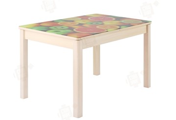 Кухонный стол раскладной Айсберг-01 СТФ, дуб/фотопечать фрукты/ноги массив квадратные в Брянске