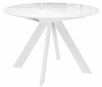 Стол на кухню раздвижной DikLine SFC110 d1100 стекло Оптивайт Белый мрамор/подстолье белое/опоры белые в Брянске - предосмотр