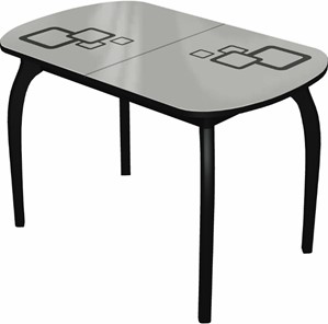 Кухонный стол раздвижной Ривьера мини дерево №1, Рисунок квадро (стекло белое/черный/черный) в Брянске - предосмотр