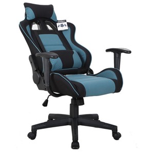 Компьютерное кресло Brabix GT Racer GM-100 (две подушки, ткань, черное/голубое) 531818 в Брянске - предосмотр 1