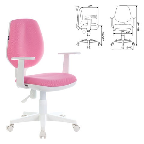 Компьютерное кресло Brabix Fancy MG-201W (с подлокотниками, пластик белый, розовое) 532409 в Брянске - изображение 3