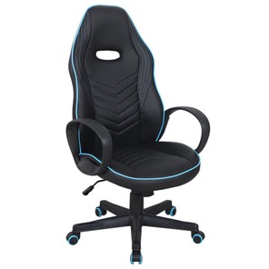 Офисное кресло BRABIX "Flame GM-004", экокожа, черное/голубое, 532498 в Брянске - предосмотр
