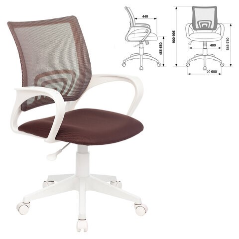 Офисное кресло BRABIX "Fly MG-396W", с подлокотниками, пластик белый, сетка, коричневое, 532398, MG-396W_532398 в Брянске - изображение 1