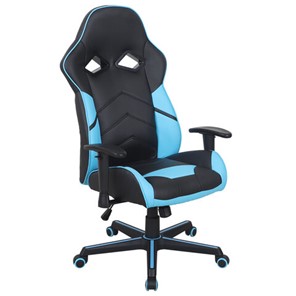 Офисное кресло BRABIX "Storm GM-006", регулируемые подлокотники, экокожа, черное/голубое, 532501 в Брянске - предосмотр