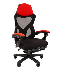 Кресло компьютерное CHAIRMAN 571 с подставкой для ног , сетчатый акрил / полиэстер черный/красный в Брянске - предосмотр