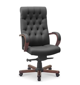 Кресло в офис Status, натуральная кожа с компаньоном /серая/дерево - орех аида в Брянске