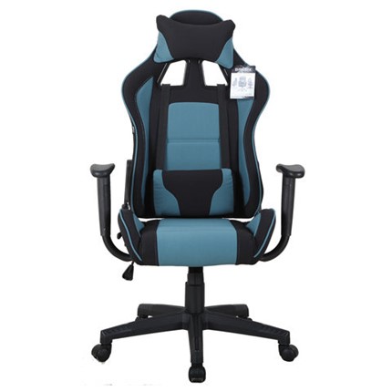 Компьютерное кресло Brabix GT Racer GM-100 (две подушки, ткань, черное/голубое) 531818 в Брянске - изображение