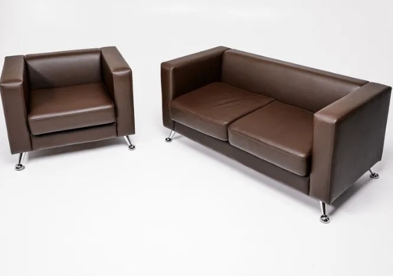 Комплект мебели Альбиони коричневый кожзам  диван 2Д + кресло в Брянске - изображение