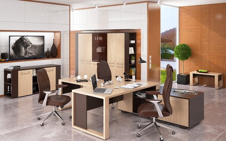 Кабинет руководителя ALTO с брифинг-приставкой, с низким и высокими шкафами в Брянске - изображение