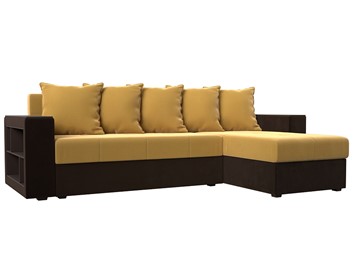 Угловой диван с оттоманкой Дубай Лайт, Желтый/Коричневый (микровельвет) в Брянске