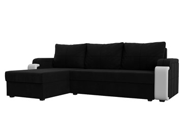 Угловой диван с оттоманкой Николь лайт, Черный/Белый (микровельвет/экокожа) в Брянске
