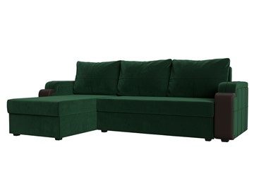 Угловой диван с оттоманкой Николь лайт, Зеленый/Коричневый (велюр/экокожа) в Брянске