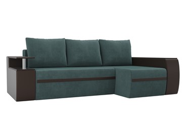 Угловой диван с оттоманкой Ричмонд, Бирюзовый/Коричневый (велюр/экокожа) в Брянске