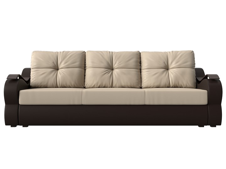 Прямой диван Меркурий еврокнижка, Бежевый/коричневый (экокожа) в Брянске - изображение 1