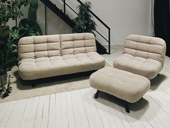 Комплект мебели Абри цвет бежевый диван + кресло +пуф пора металл в Брянске - изображение