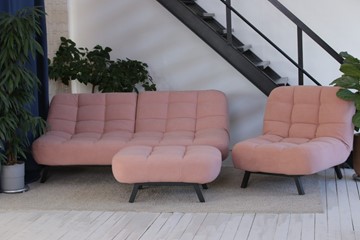 Комплект мебели Абри розовый кресло + диван + пуф опора металл в Брянске