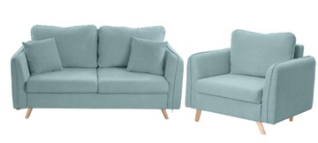 Комплект мебели Бертон голубой диван+ кресло в Брянске