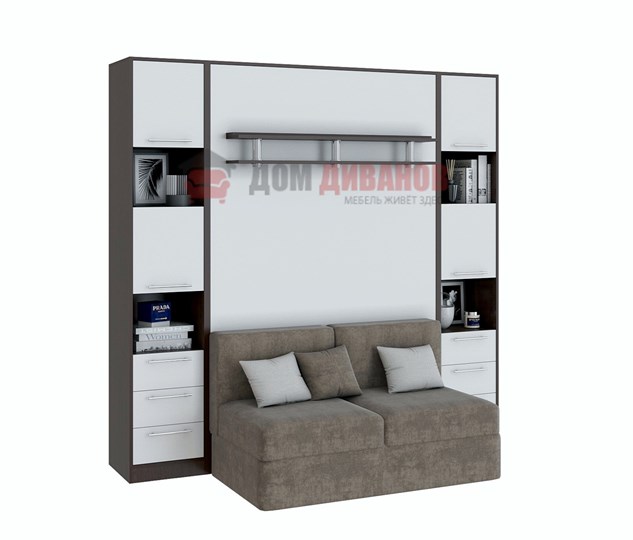 Кровать-шкаф с диваном Бела 1, с полкой ножкой, 1200х2000, венге/белый в Брянске - изображение 1