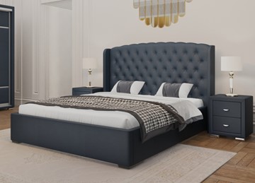 Кровать 2-спальная Dario Classic Lite 140x200, Экокожа (Темно-синий) в Брянске