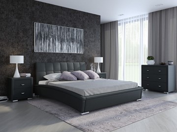Кровать в спальню Corso-1L 180х200, Экокожа (Черный) в Брянске