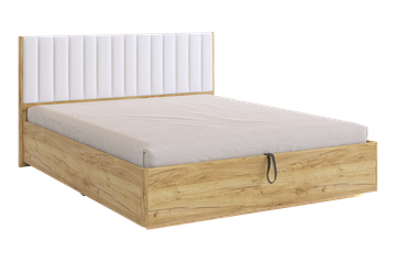 Спальная кровать с подъемным механизмом Адам, дуб крафт золотой/белоснежный (экокожа) в Брянске