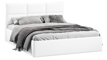 Двуспальная кровать с подъемным механизмом с заглушиной Стелла тип 1 (Экокожа белая Polo) в Брянске