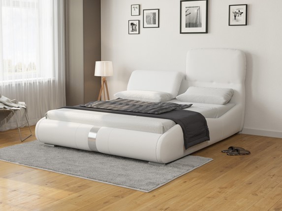 Кровать спальная Лукка 160х200, Экокожа (Белый) в Брянске - изображение