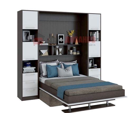 Кровать-шкаф с диваном Бела 1, с полкой ножкой, 1200х2000, венге/белый в Брянске - изображение