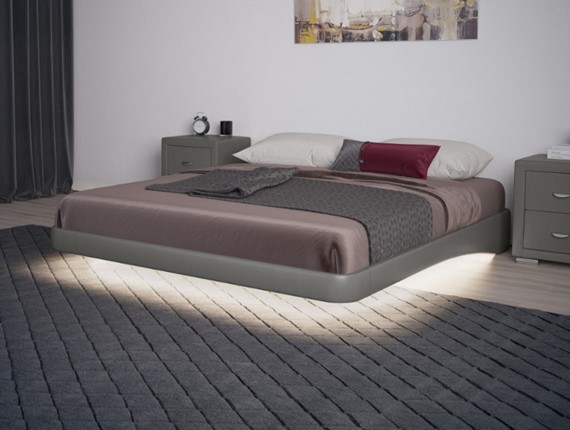 Парящая кровать 2-спальная 160х200, Экокожа (Серый) в Брянске - изображение