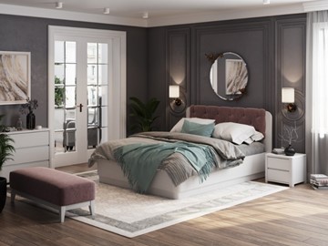 Кровать с подъемным механизмом Wood Home 1 160х200, Белая эмаль (сосна) с брашированием/Бентлей Нежно-лиловый в Брянске