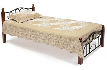 Кровать односпальная AT-808 дерево гевея/металл, 90*200 см (Single bed), красный дуб/черный в Брянске