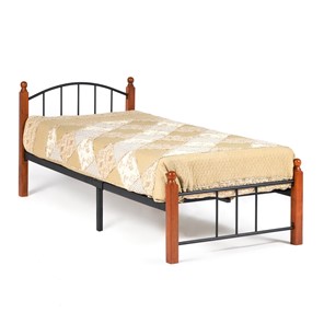 Кровать односпальная AT-915 дерево гевея/металл, 90*200 см (Single bed), красный дуб/черный в Брянске
