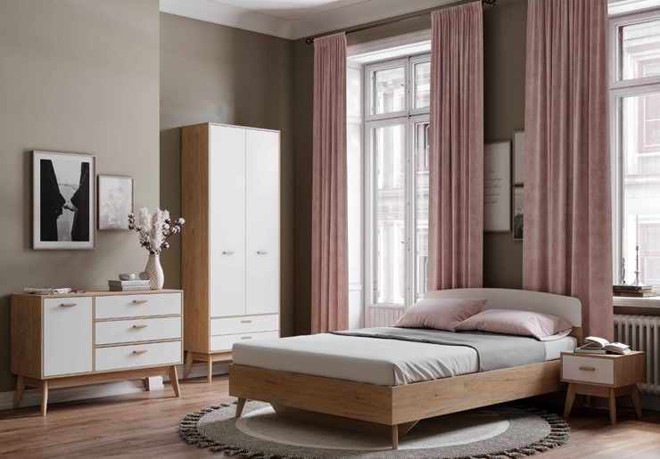 Модульная спальня Калгари №2 (Дуб натуральный светлый/Белый матовый) в Брянске - изображение