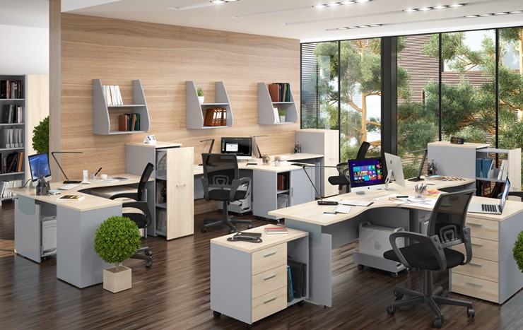 Офисная мебель OFFIX-NEW для 4 сотрудников с двумя шкафами в Брянске - изображение 1