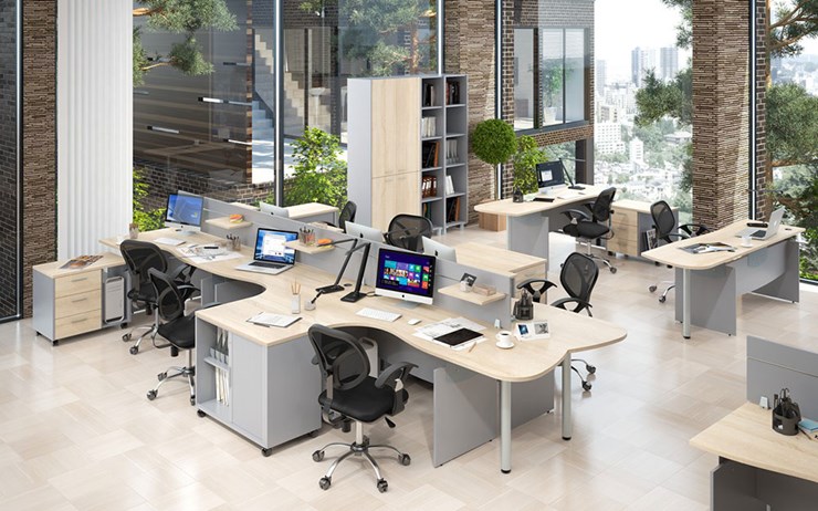 Офисная мебель OFFIX-NEW для 4 сотрудников с двумя шкафами в Брянске - изображение