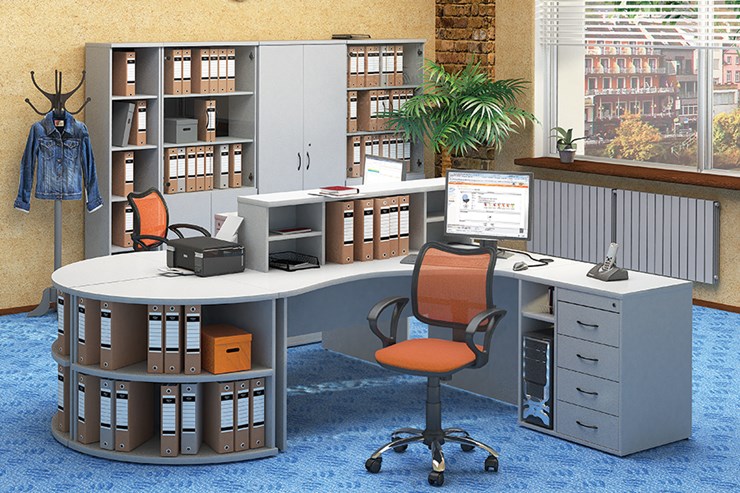 Офисный комплект мебели Moно-Люкс для 2 сотрудников с большим шкафом и тумбами в Брянске - изображение