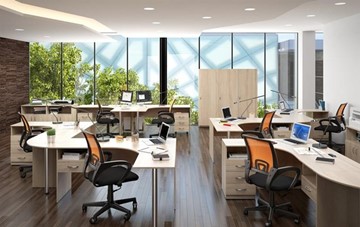 Комплект офисной мебели SIMPLE с эргономичными столами, тумбами, шкафами в Брянске