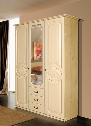 Шкаф распашной Ивушка-5 3-х створчатый с ящиками, цвет Дуб беленый в Брянске - изображение