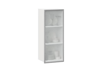 Кухонный высокий шкаф 400 Шервуд, со стеклом левый ЛД 281.421.000.121, белый/серый в Брянске