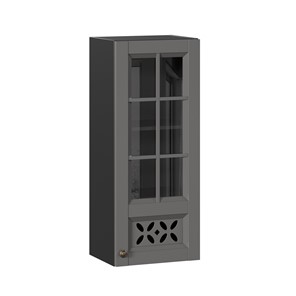 Кухонный шкаф Амели-3 400 высокий со стеклом ЛД 299.420.000.042, Черный/Оникс серый в Брянске