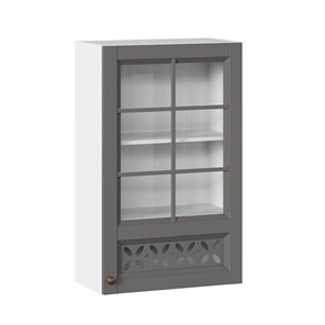Кухонный шкаф Амели-3 600 высокий со стеклом ЛД 299.450.000.046, Белый/Оникс серый в Брянске