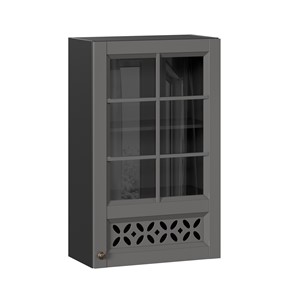 Кухонный шкаф Амели-3 600 высокий со стеклом ЛД 299.450.000.048, Черный/Оникс серый в Брянске