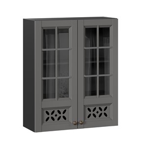 Шкаф кухонный Амели-3 800 высокий со стеклом ЛД 299.460.000.052, Черный/Оникс серый в Брянске