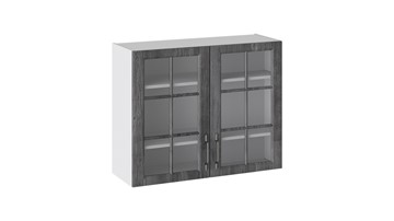 Настенный шкаф Прованс (Белый глянец/Санторини темный) со стеклом В_72-90_2ДРс в Брянске
