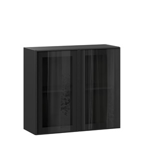 Навесной кухонный шкаф со стеклом 800 Индиго ЛД 298.360.000.149, Чёрный/Чёрный в Брянске