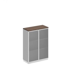 Шкаф для документов средний со стеклянными дверьми в рамке Bravo, дуб гладстоун/белый премиум (90х40х124,6) в Брянске