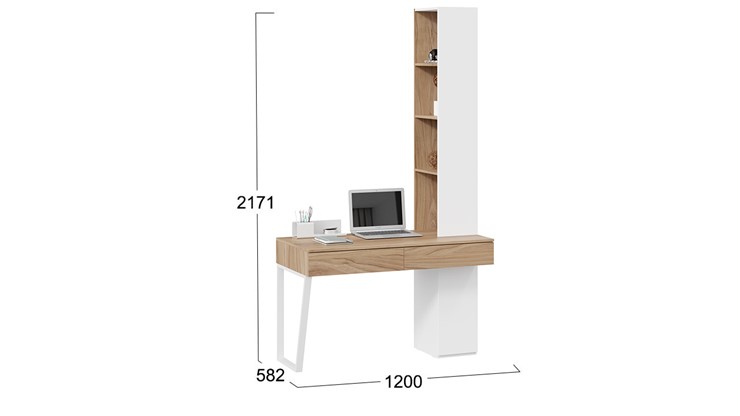 Стол с ящиками со шкафом комбинированным Порто СМ-393.15.012 (Белый жемчуг/Яблоня беллуно/Белый софт) в Брянске - изображение 1