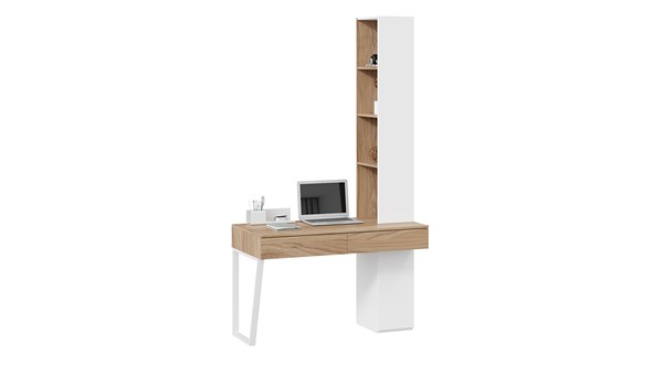 Стол с ящиками со шкафом комбинированным Порто СМ-393.15.012 (Белый жемчуг/Яблоня беллуно/Белый софт) в Брянске - изображение