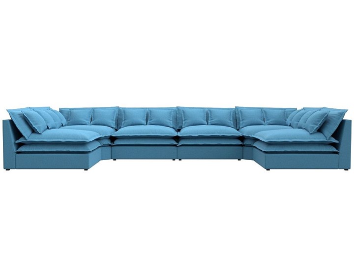 Большой П-образный диван Лига-040, Амур голубой (рогожка) в Брянске - изображение 1